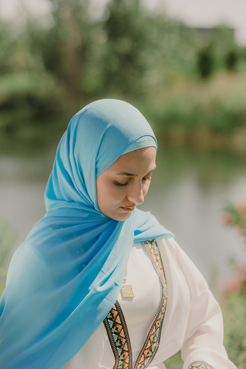 Sakeenah Blue Chiffon Hijab with Matching Undercap