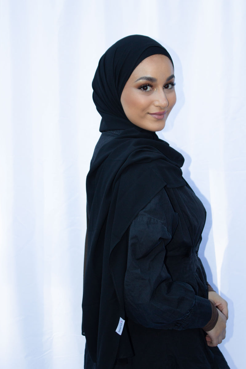 Black Chiffon Hijab with Matching Undercap - leenashijabs