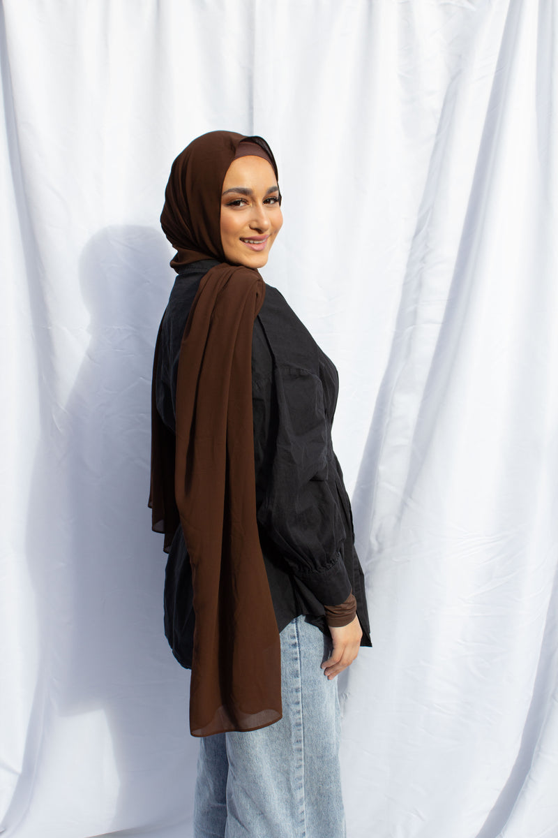 Brown Chiffon Hijab with Matching Undercap - leenashijabs