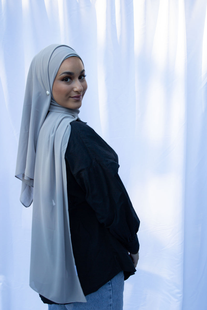Grey Chiffon Hijab with Matching Undercap - leenashijabs