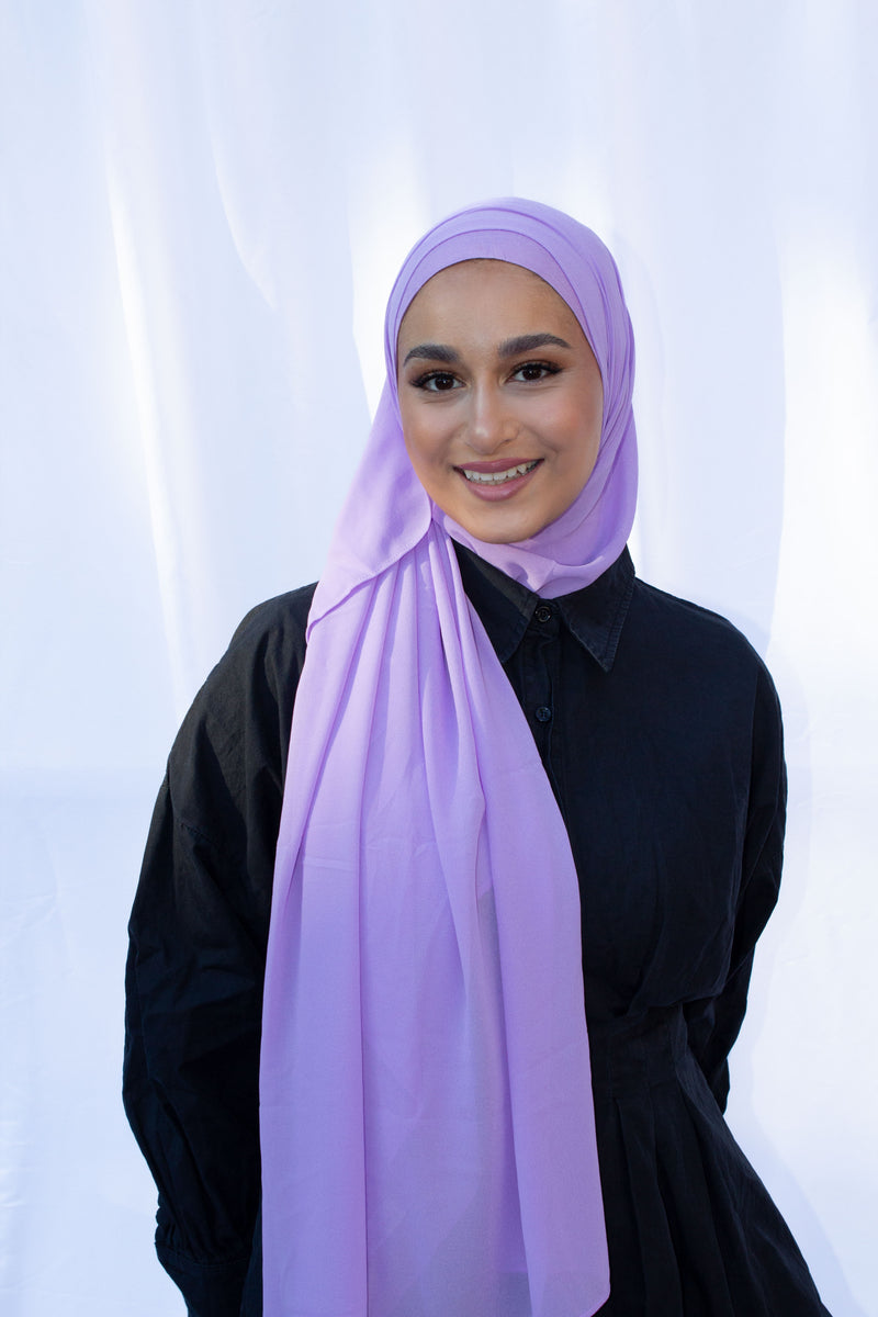 Lilac Chiffon Hijab with Matching Undercap - leenashijabs