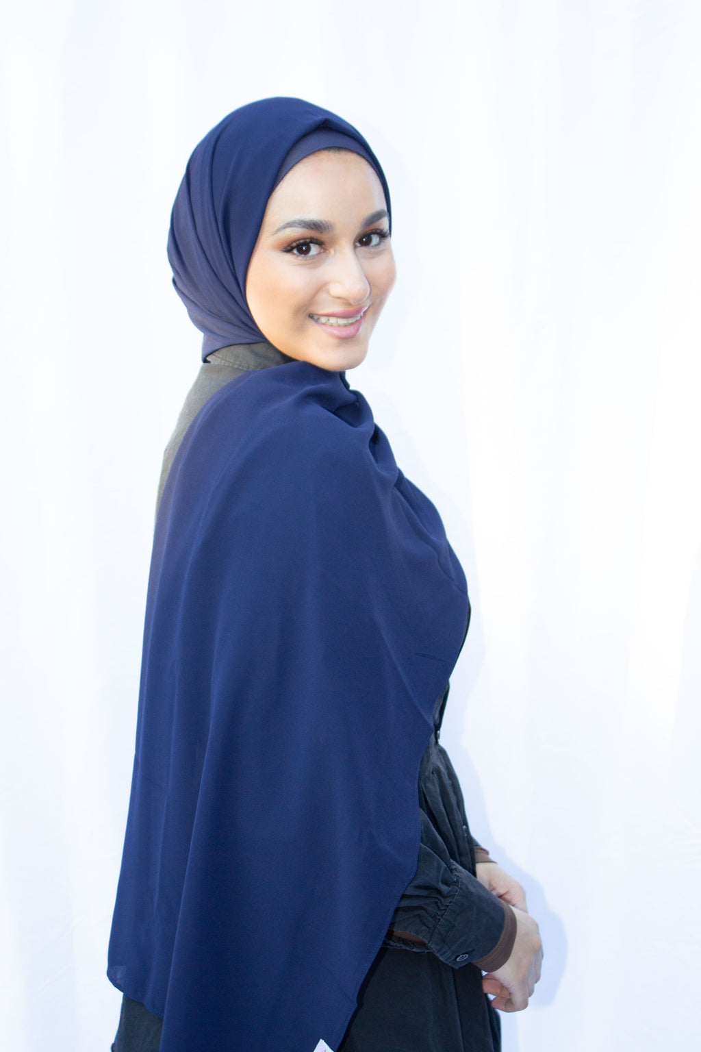 Navy Chiffon Hijab with Matching Undercap - leenashijabs