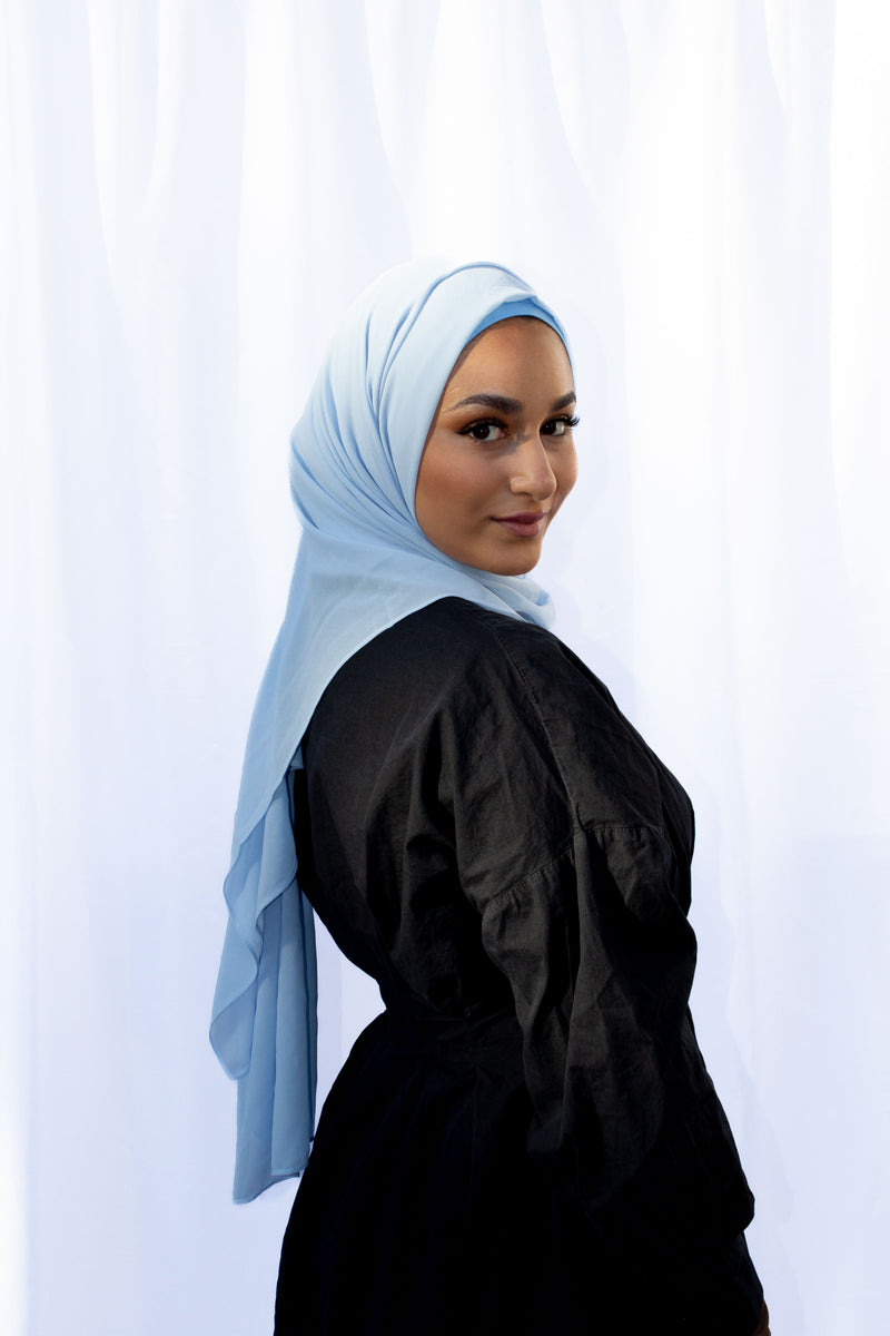 Sky Blue Chiffon Hijab with Matching Undercap - leenashijabs